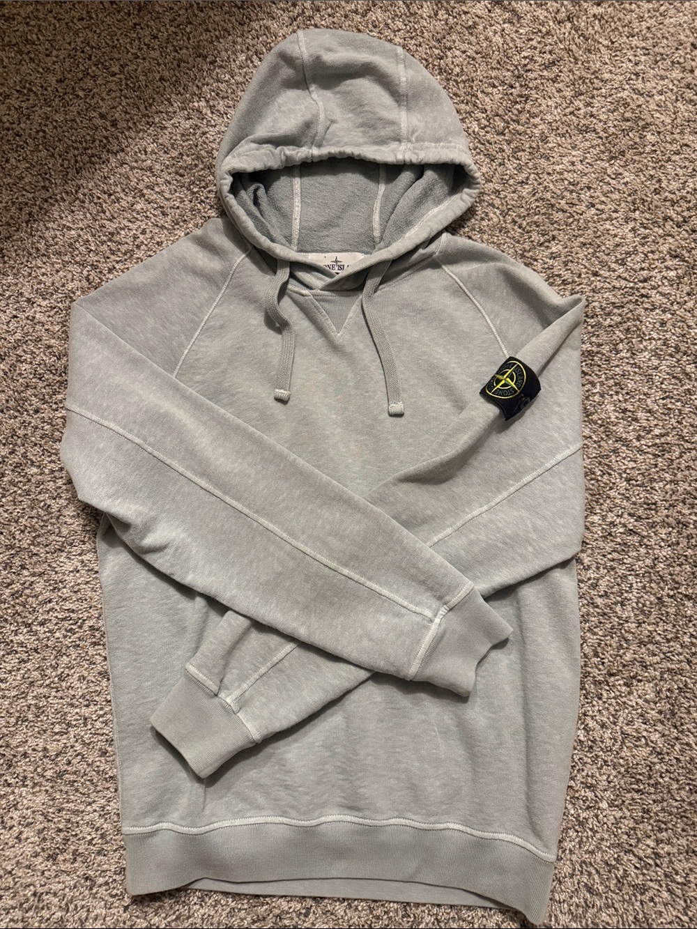 Stone Island Sage Gray Hooded Sweatshirt with Compass Badge